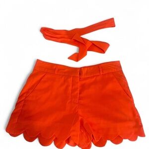 Orange Scalloped Hem Women's Shorts